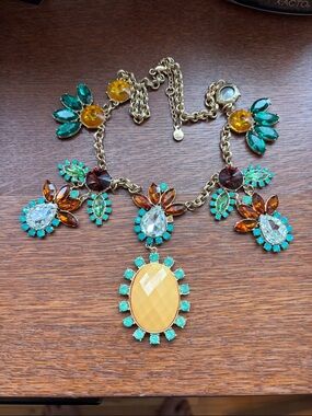 Statement Multicolor Crystal Pendant Necklace - Yellow & Teal